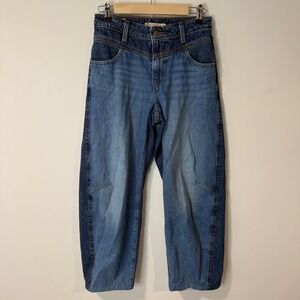 Levi's Womens Baggy Dad Barrel Jeans Wide Leg 26 Blue Two-Tone High Rise Cotton